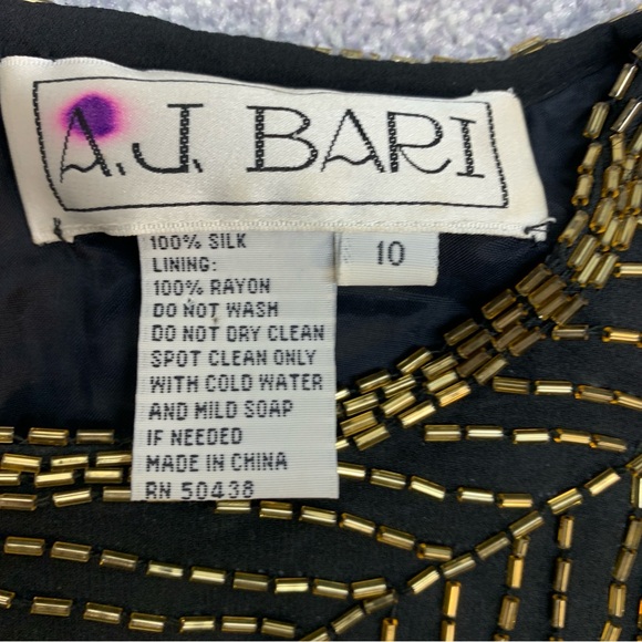 Vintage A.J. Barri Silk Gold Beaded Dress Size 10 - Picture 2 of 6